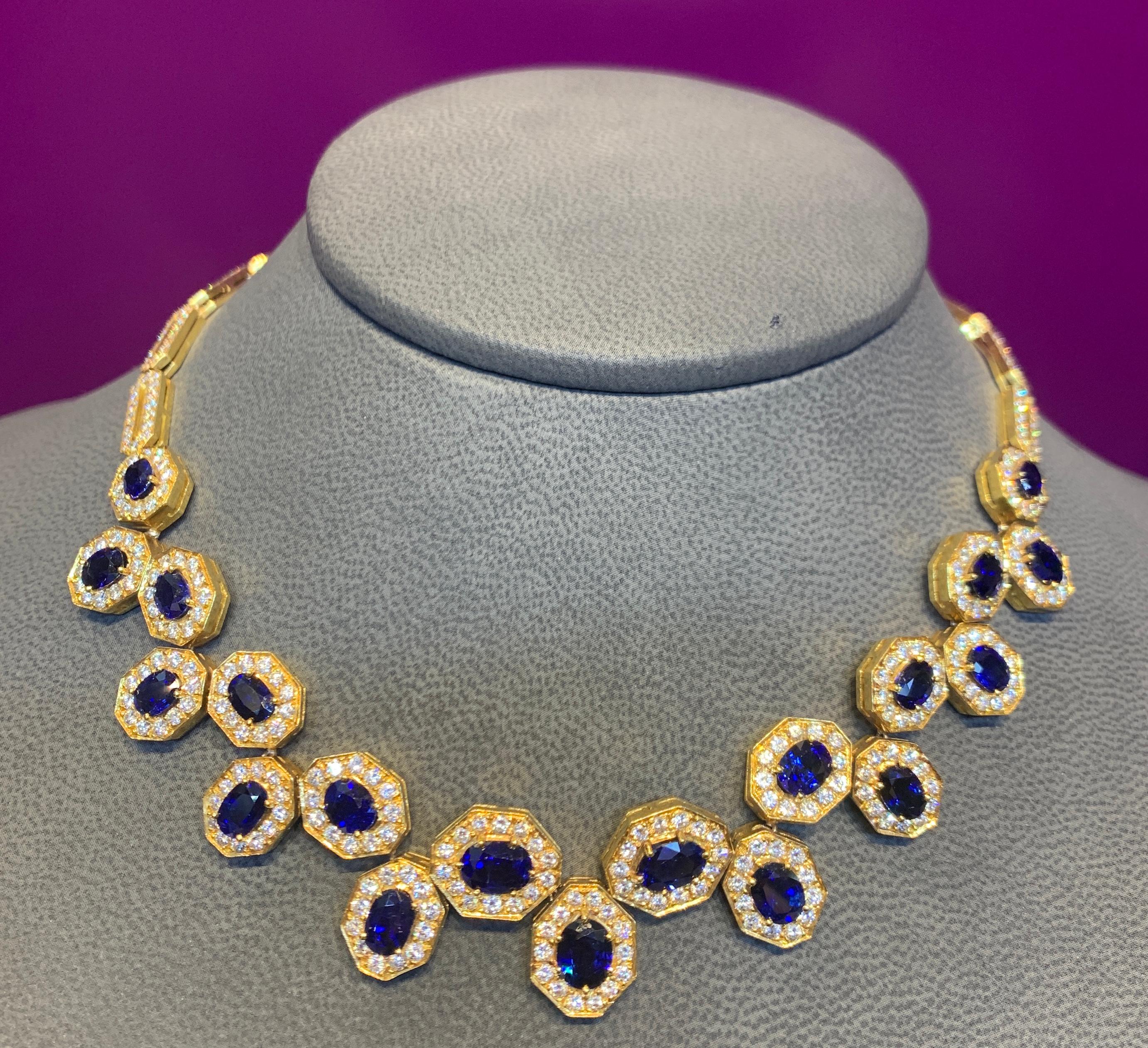 Oval Cut Certified Sapphire & Diamond Necklace