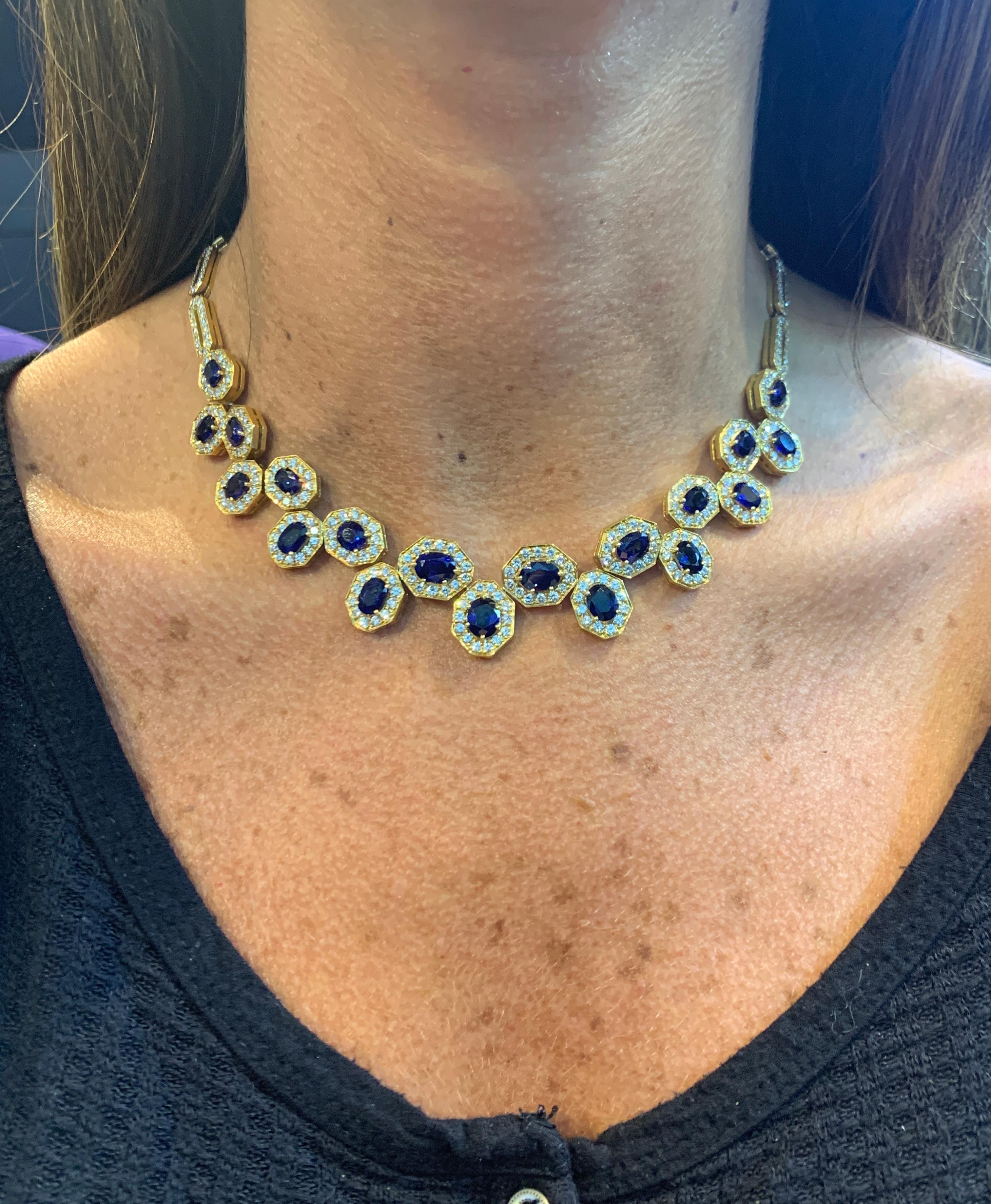 Certified Sapphire & Diamond Necklace In Excellent Condition In New York, NY