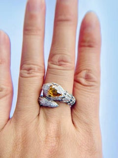 Certified Serpentine Ring with Natural Fancy Color and Rose Cut Diamonds 18KGold