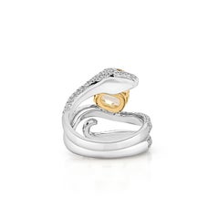 Certified Serpentine Ring with Natural Fancy Color and White Diamonds 18KGold