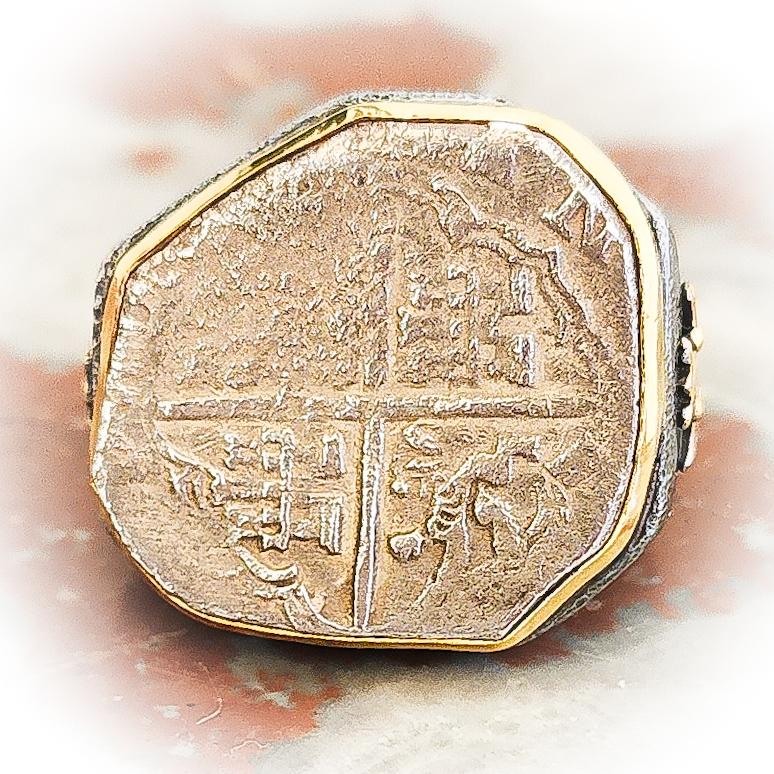 Certified Shipwreck Coin Custom Ring Men 22K Yellow Gold Silver Da Gama Treasure 9