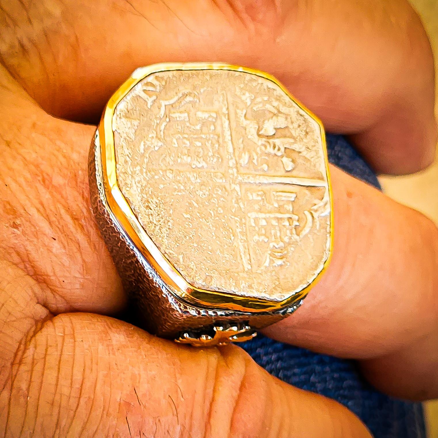Certified Shipwreck Coin Custom Ring Men 22K Yellow Gold Silver Da Gama Treasure 8