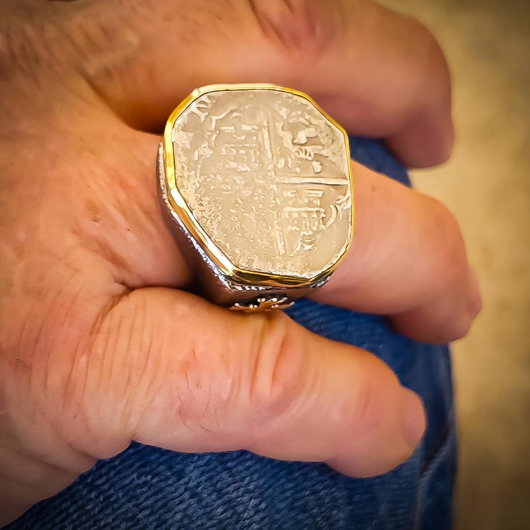Certified Shipwreck Coin Custom Ring Men 22K Yellow Gold Silver Da Gama Treasure 12