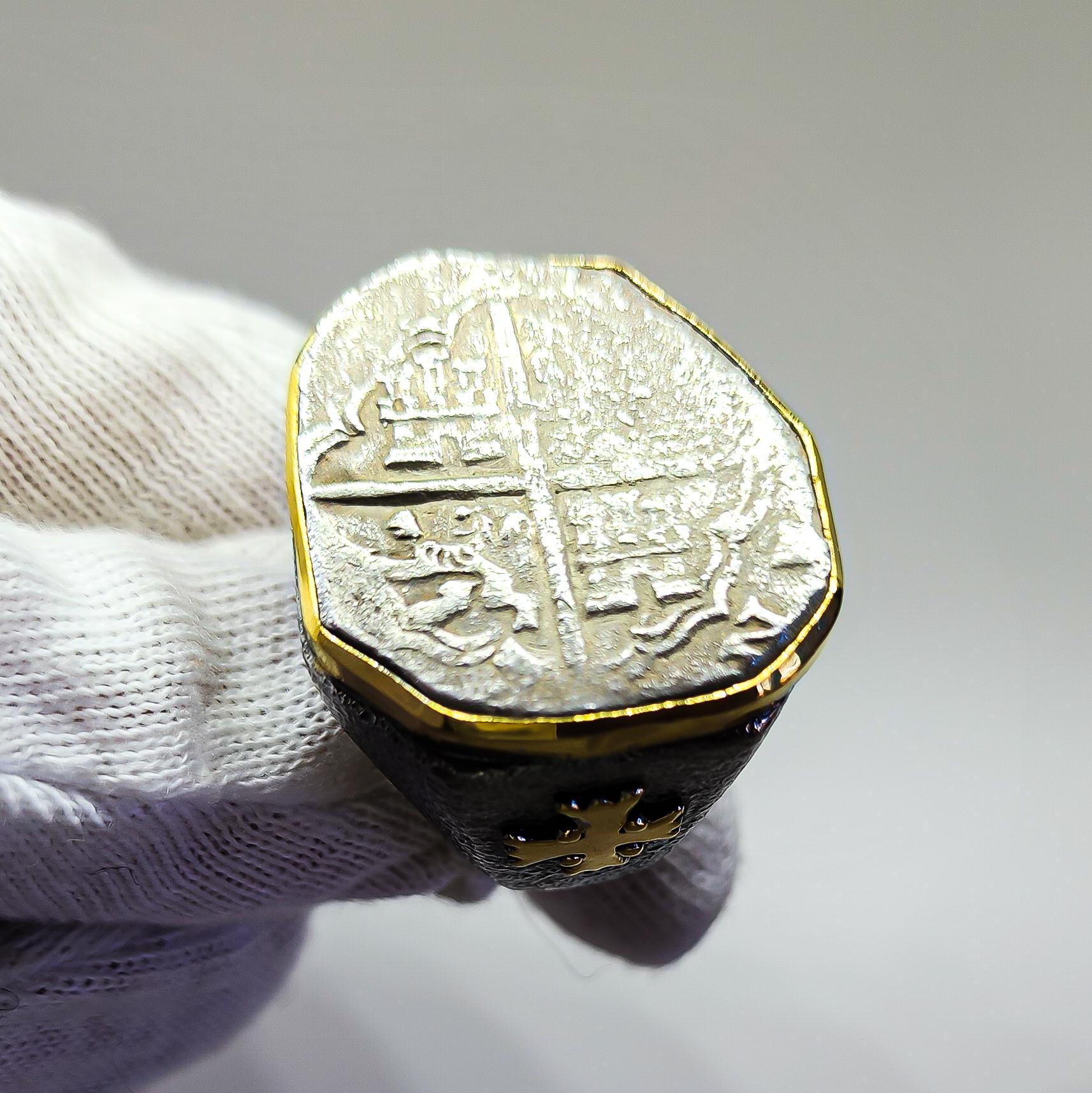Artisan Certified Shipwreck Coin Custom Ring Men 22K Yellow Gold Silver Da Gama Treasure