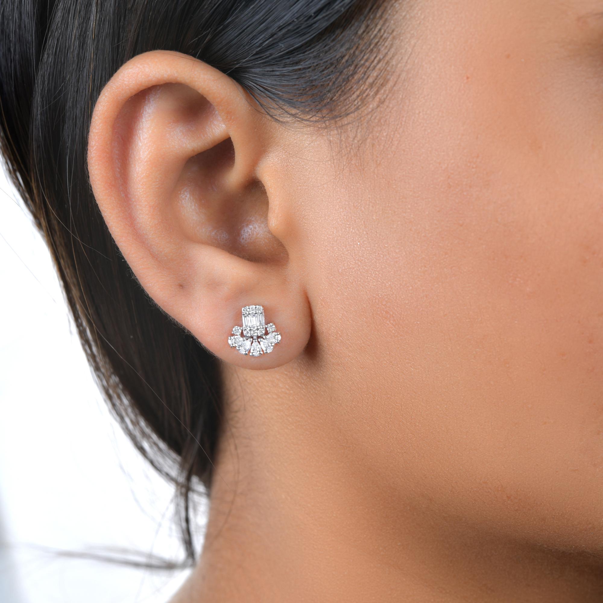 Zertifizierte SI Reinheit HI Farbe Brillantschliff Diamant Weißgold Ohrringe Geschenk im Angebot 3