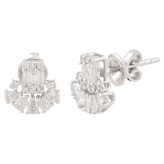 Certified SI Clarity HI Color Diamond Fan Stud Earrings 10 Karat White Gold