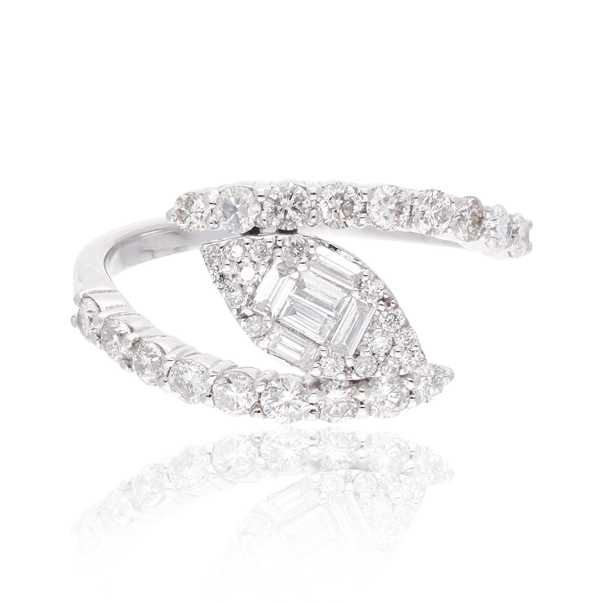 Im Angebot: Zertifiziert SI/H 0.86Ct Diamant Cluster Hochzeit Bypass Ring Geschenk 14k Weißgold () 2