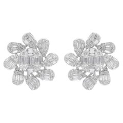 Certified SI/H 1.56 Carat Diamond Cluster Floral Stud Earrings 18K White Gold