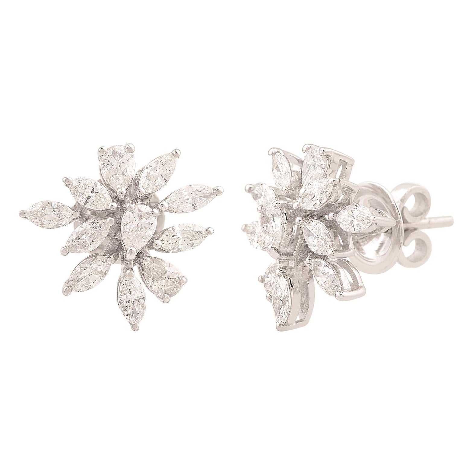 Zertifizierte SI/H 1,69 Karat Diamant-Cluster-Ohrstecker 14 Karat Weißgold im Angebot