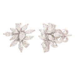 Certified SI/H 1.69 Carat Diamond Cluster Stud Earrings 14 Karat White Gold