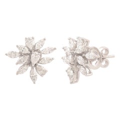 Certified SI/H 1.69 Carat Diamond Cluster Stud Earrings 18 Karat White Gold