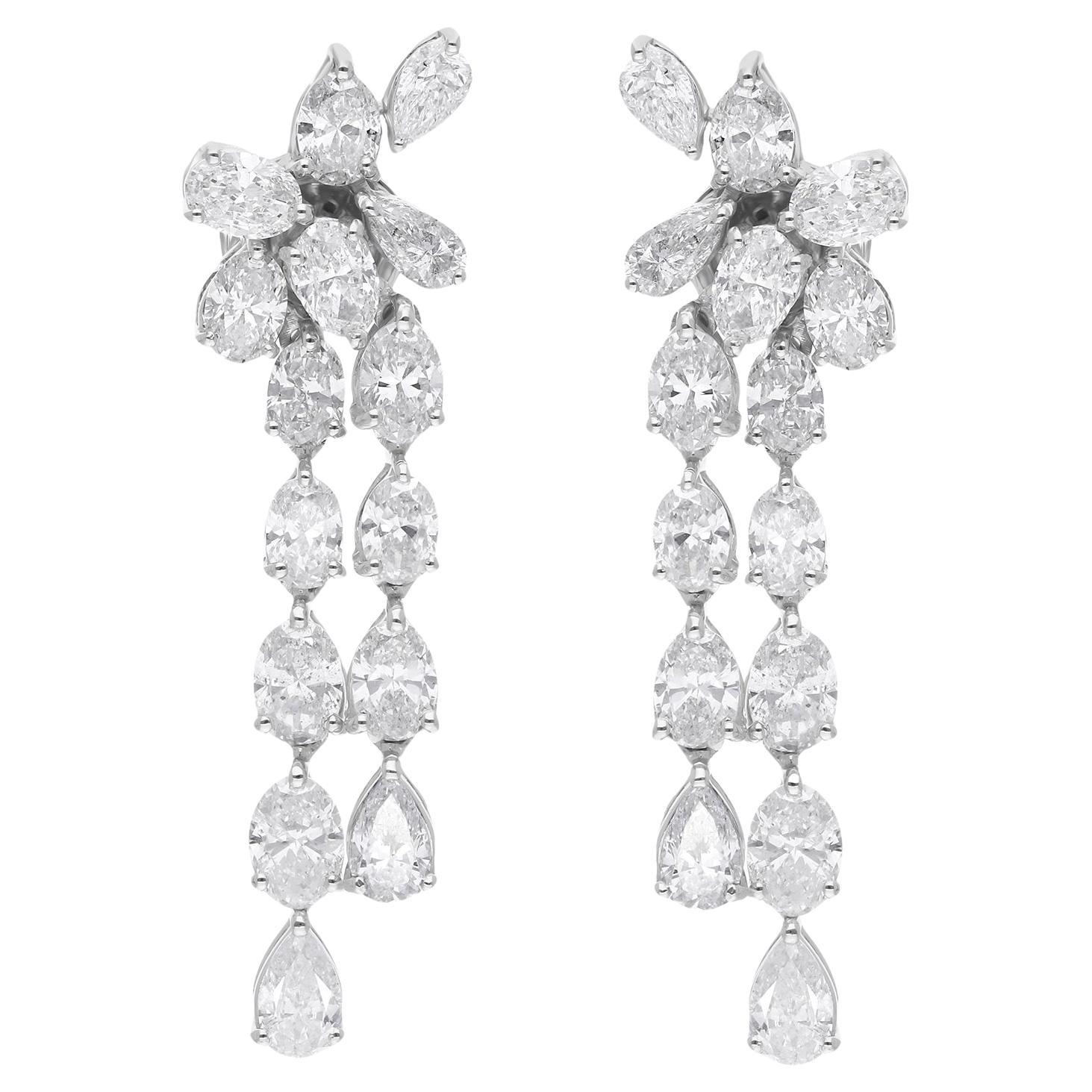 Boucles d'oreilles pendantes en or blanc 18 carats avec diamant certifié SI/H de 5,6 carats