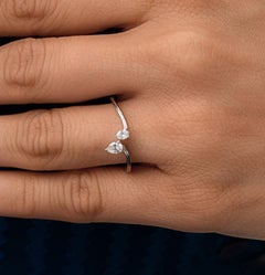 Certified SI/H Dainty Diamond Two Stone Promise Ring 18 Karat White Gold