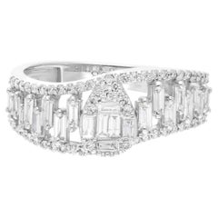 Certified SI/H Diamond Cluster 14 Karat White Gold Engagement Band Ring