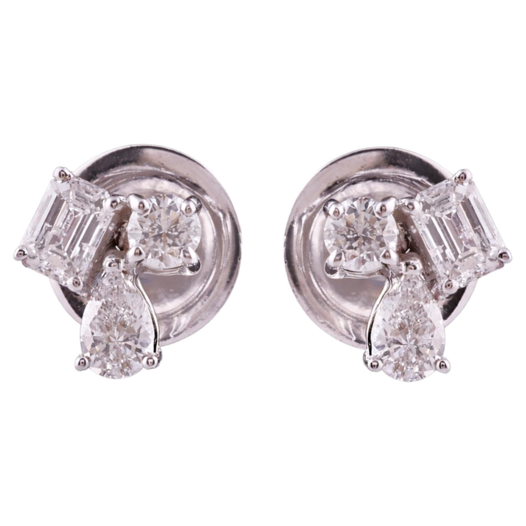Certified SI/H Diamond Cluster Studs Women Wedding 18 Karat White Gold Earrings