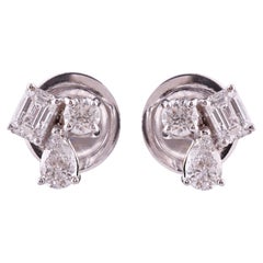 Pendientes de oro blanco de 18 quilates con racimo de diamantes SI/H certificados para mujer