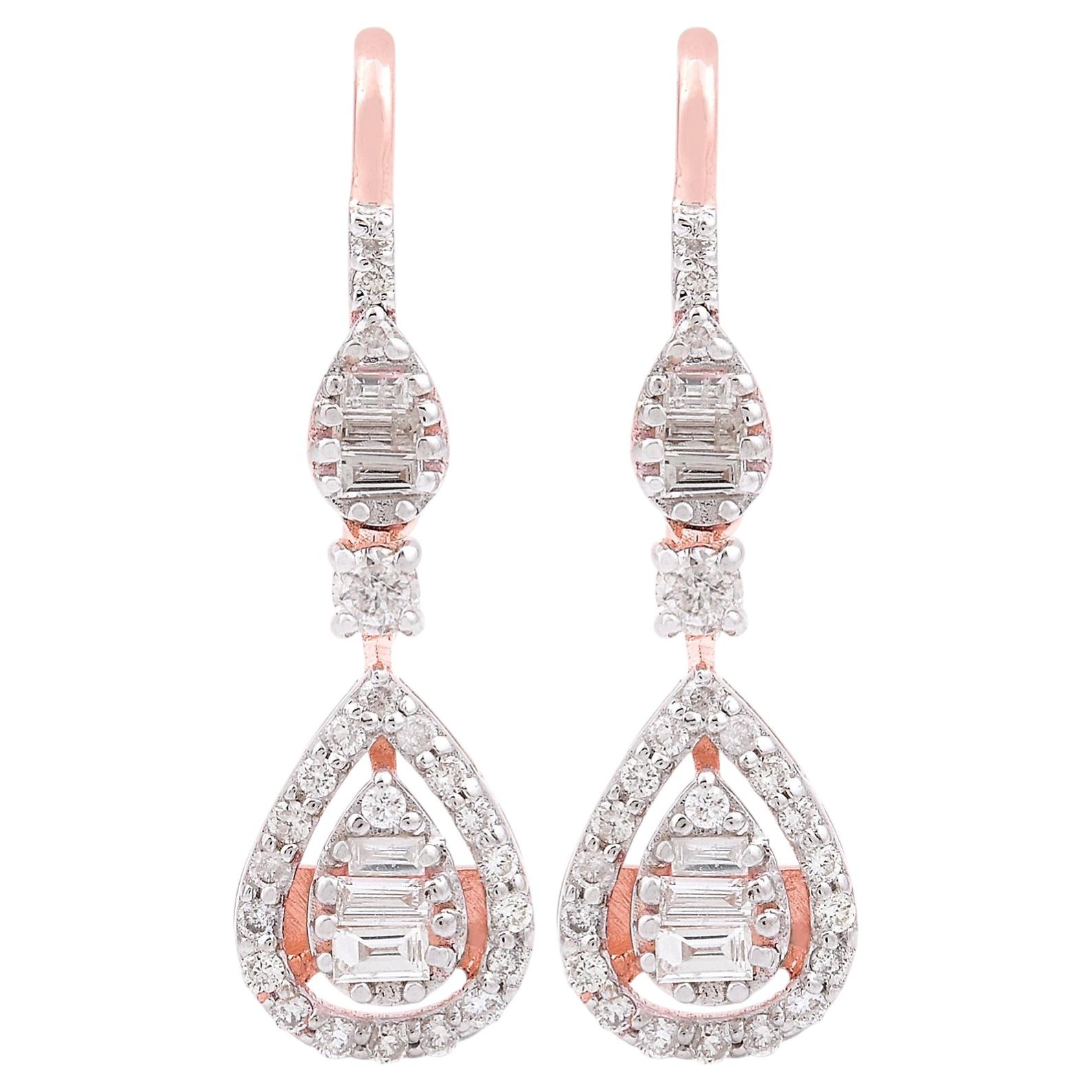 Certified SI/H Diamond Cluster Dangle Hook Earrings 18 Karat Rose Gold