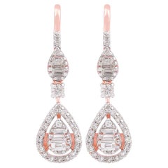 Certified SI/H Diamond Cluster Dangle Hook Earrings 18 Karat Rose Gold