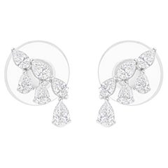 Boucles d'oreilles pendantes minimaliste en or blanc 18 carats avec diamant certifié SI/H
