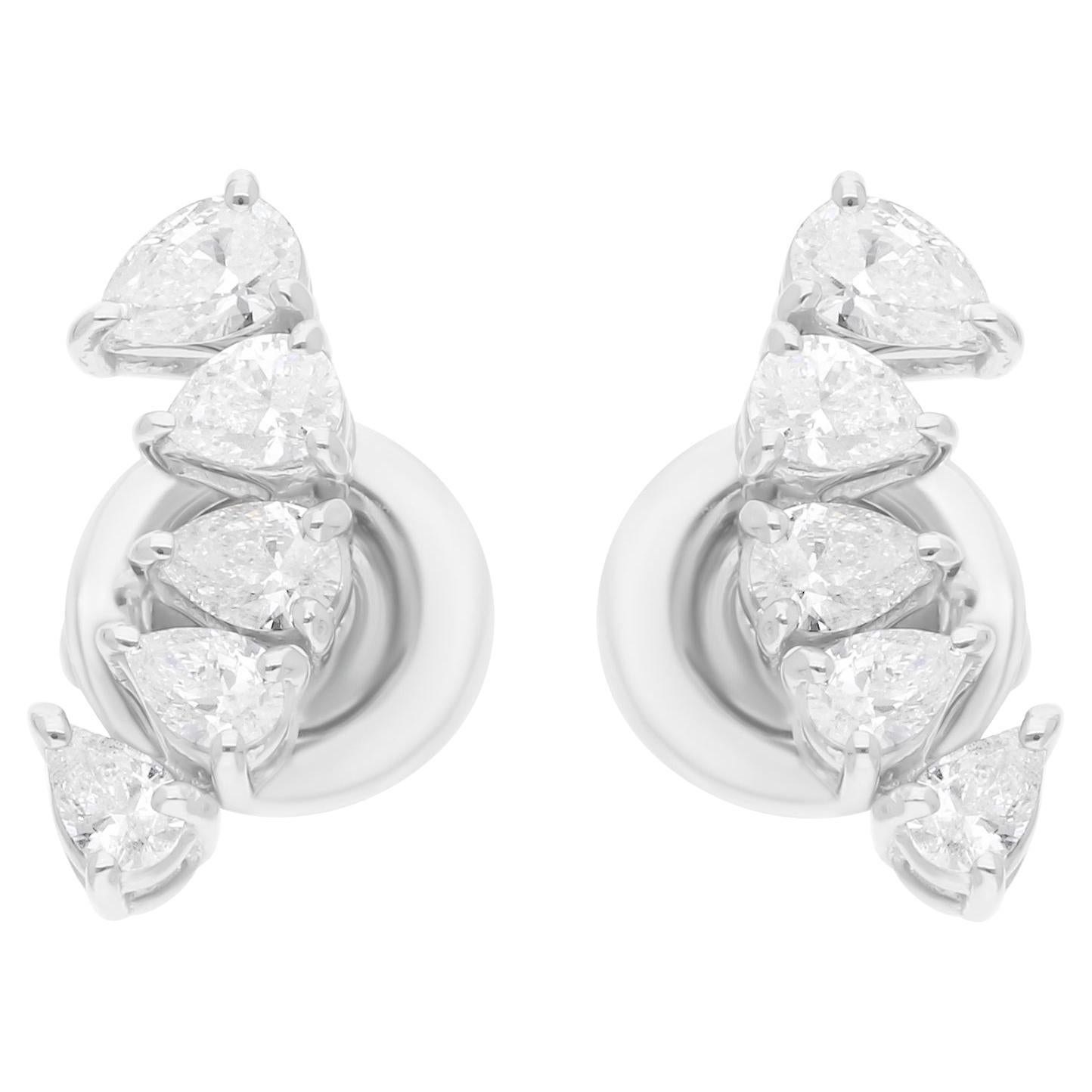 Certified SI/H Pear Diamond Curve Stud Earrings 18 Karat White Gold