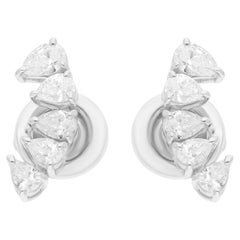 Certified SI/H Pear Diamond Curve Stud Earrings 18 Karat White Gold