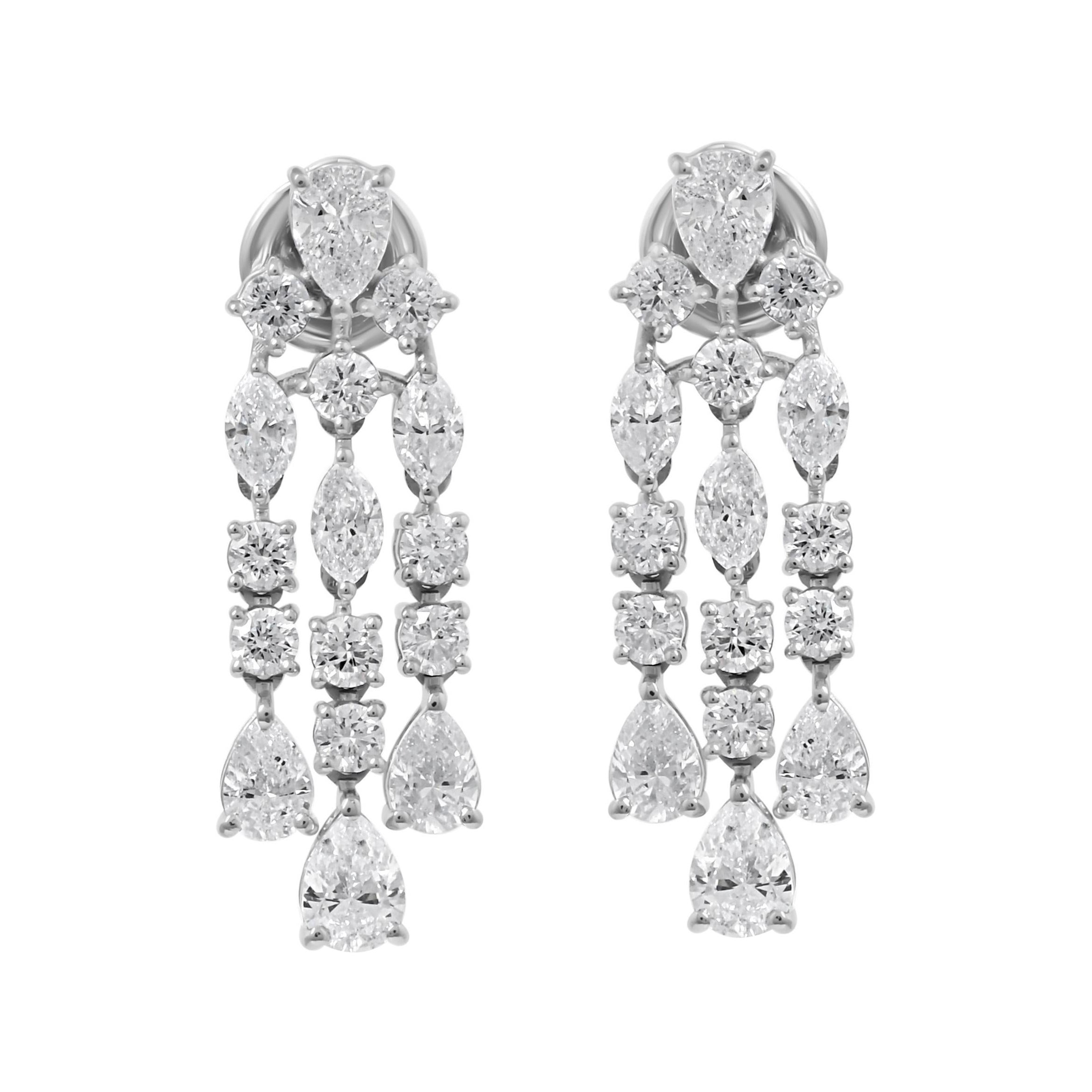 Certified SI/H Diamond Three Tier Drop Earrings 14k White Gold All Tariffs Paid