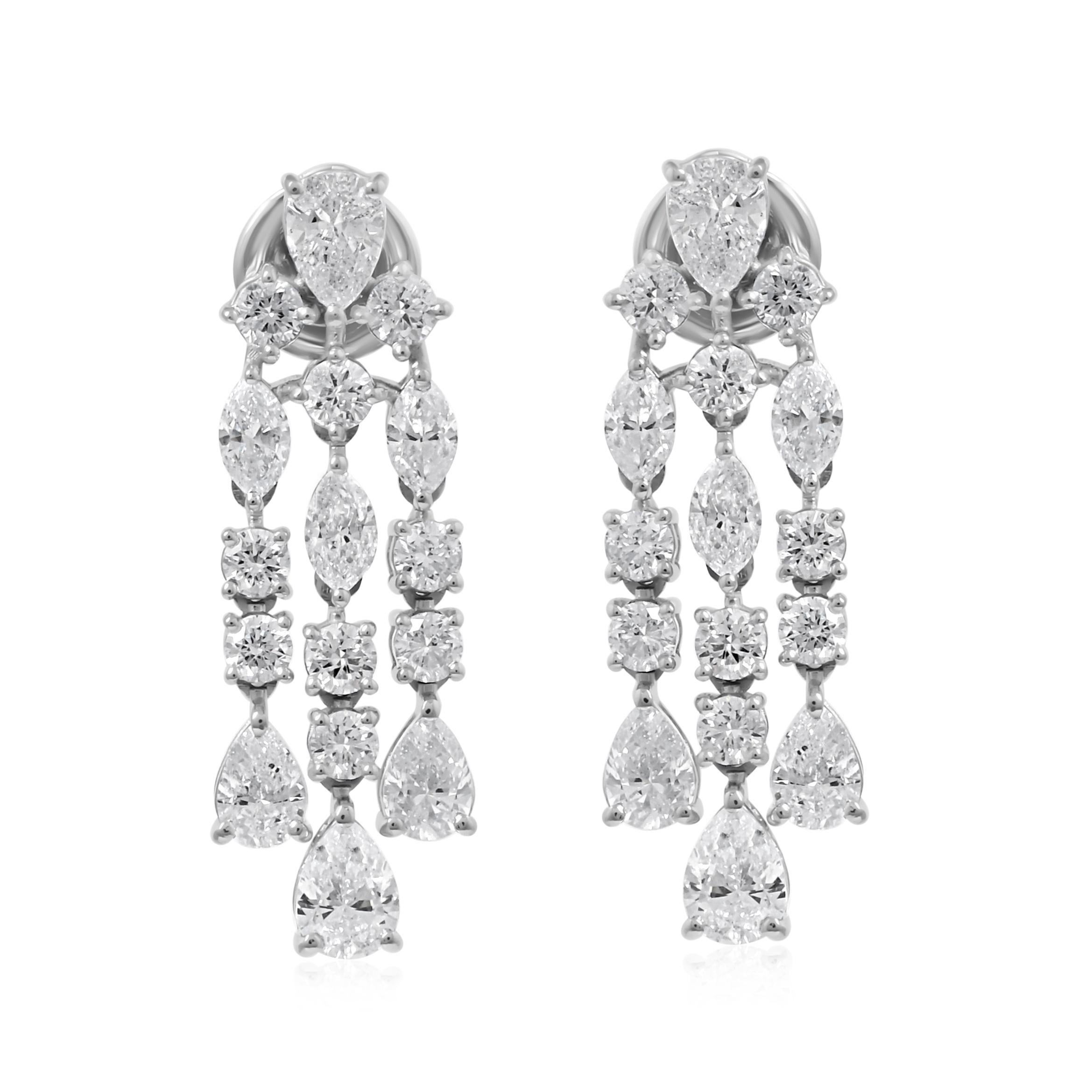 Certified SI/H Diamond Three Tier Drop Earrings 18k White Gold All Tariffs Paid