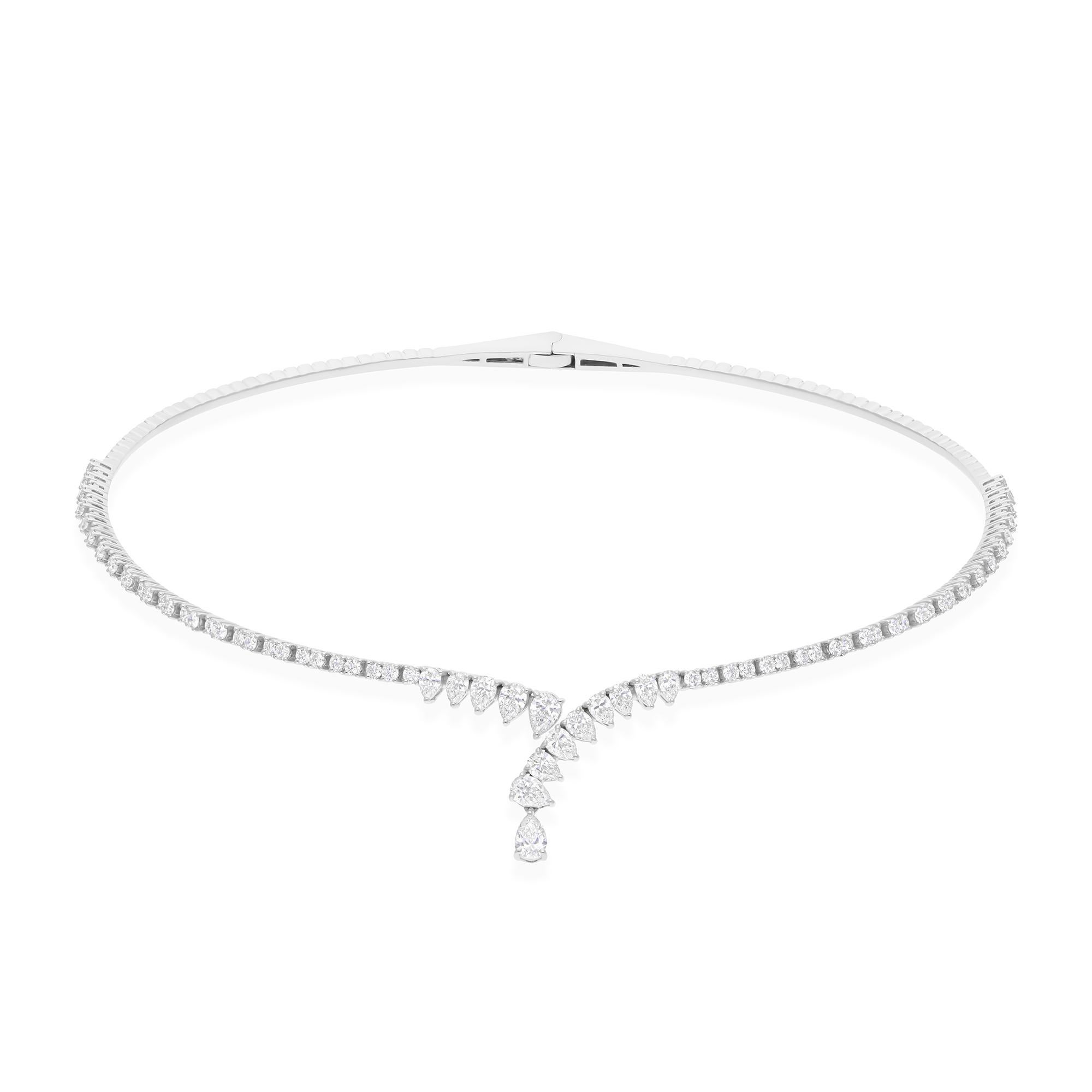 Taglio misto Collana girocollo con diamanti certificati SI/H Torque V in oro bianco 14 carati Regalo di fidanzamento in vendita