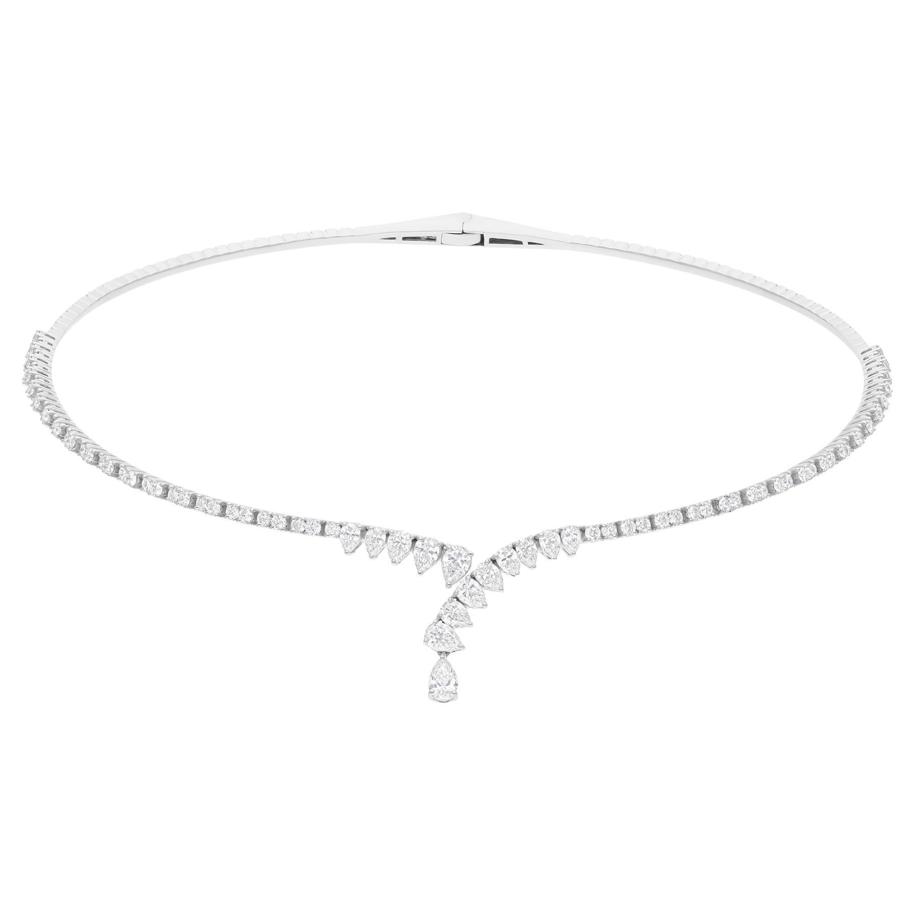 Collana girocollo con diamanti certificati SI/H Torque V in oro bianco 14 carati Regalo di fidanzamento in vendita