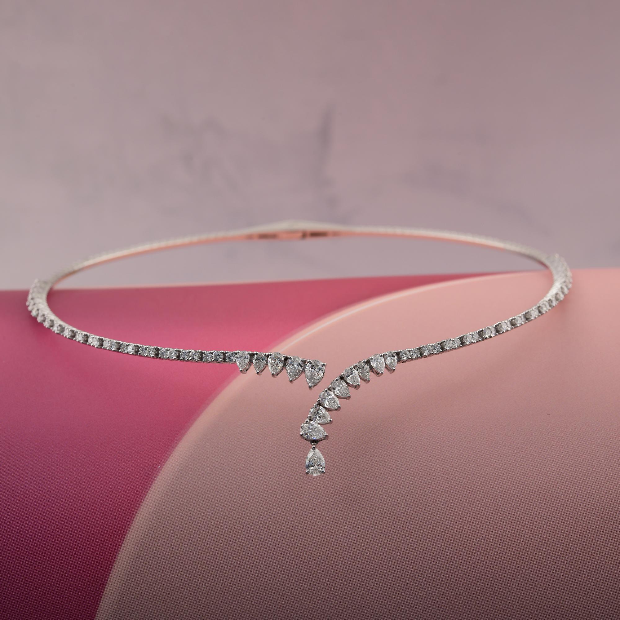 Taglio misto Collana girocollo con diamanti certificati SI/H Torque V in oro bianco 18k Regalo di fidanzamento in vendita