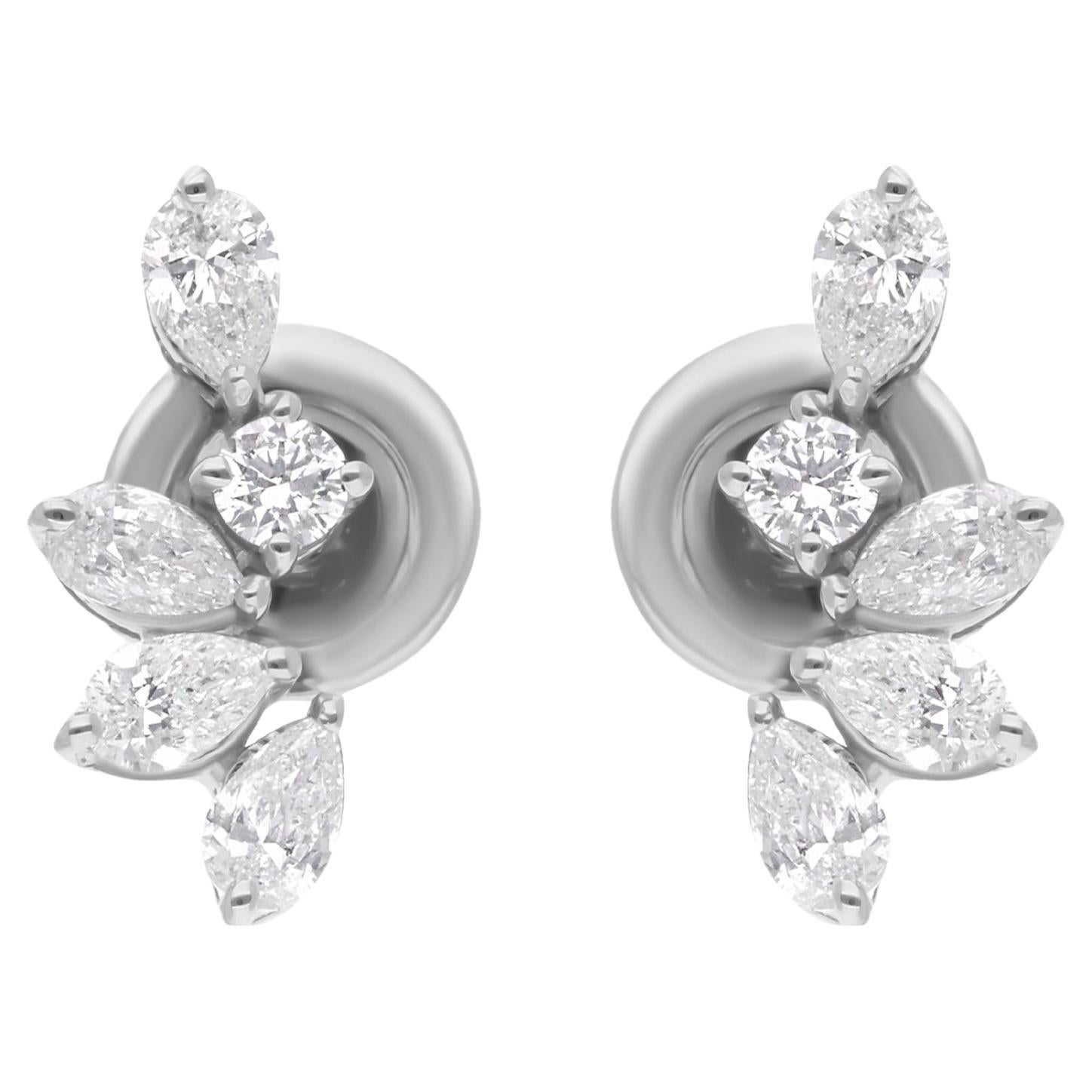 Pendientes de racimo de diamantes naturales certificados SI/H de oro blanco de 18 quilates