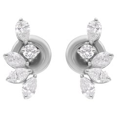 Pendientes de racimo de diamantes naturales certificados SI/H de oro blanco de 18 quilates