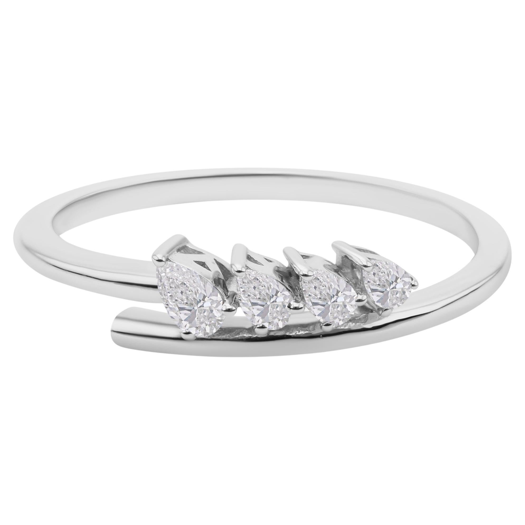 For Sale:  Certified SI/H Natural Diamond Stackable Bypass Ring 18 Karat White Gold