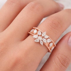 Certified SI/H Natural Diamond Wide Band Floral Ring 18 Karat Rose Gold