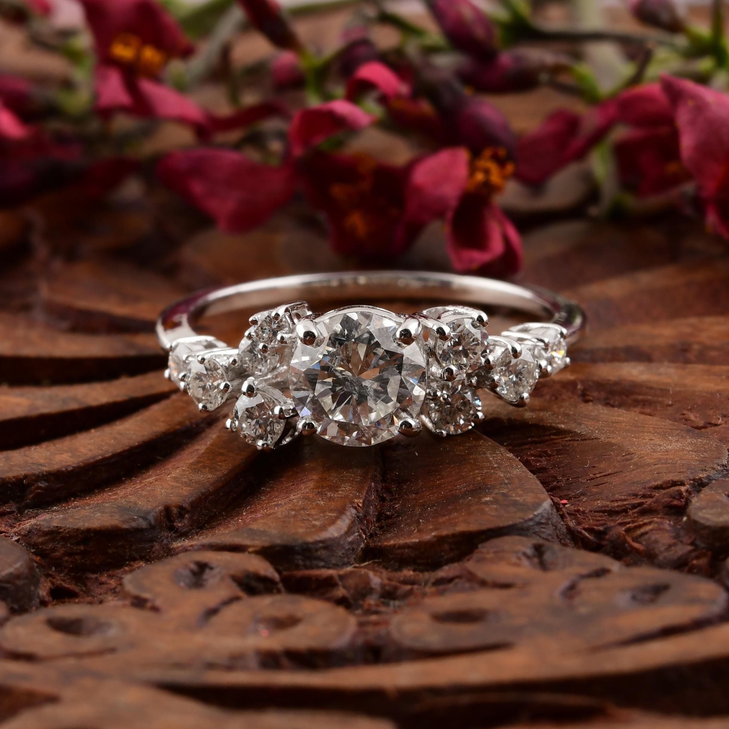 Im Angebot: Zertifizierte SI/HI Qualität Natürlicher Diamant Cluster Ring Massiv 14k Weißgold () 3