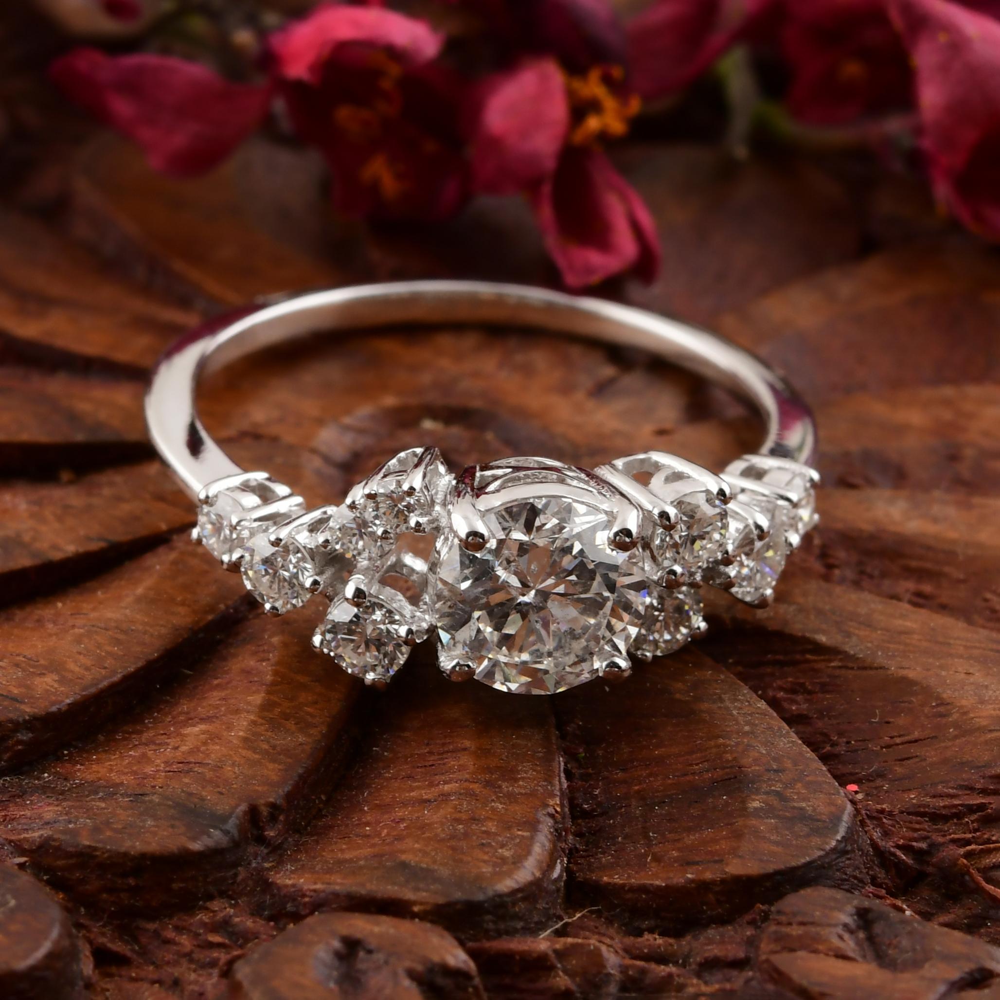 Im Angebot: Zertifizierte SI/HI Qualität Natürlicher Diamant Cluster Ring Massiv 14k Weißgold () 6