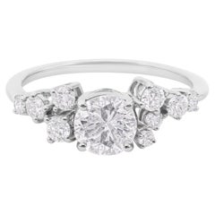 Anello a grappolo con diamanti naturali di qualità SI/HI certificati in oro bianco massiccio 18 carati