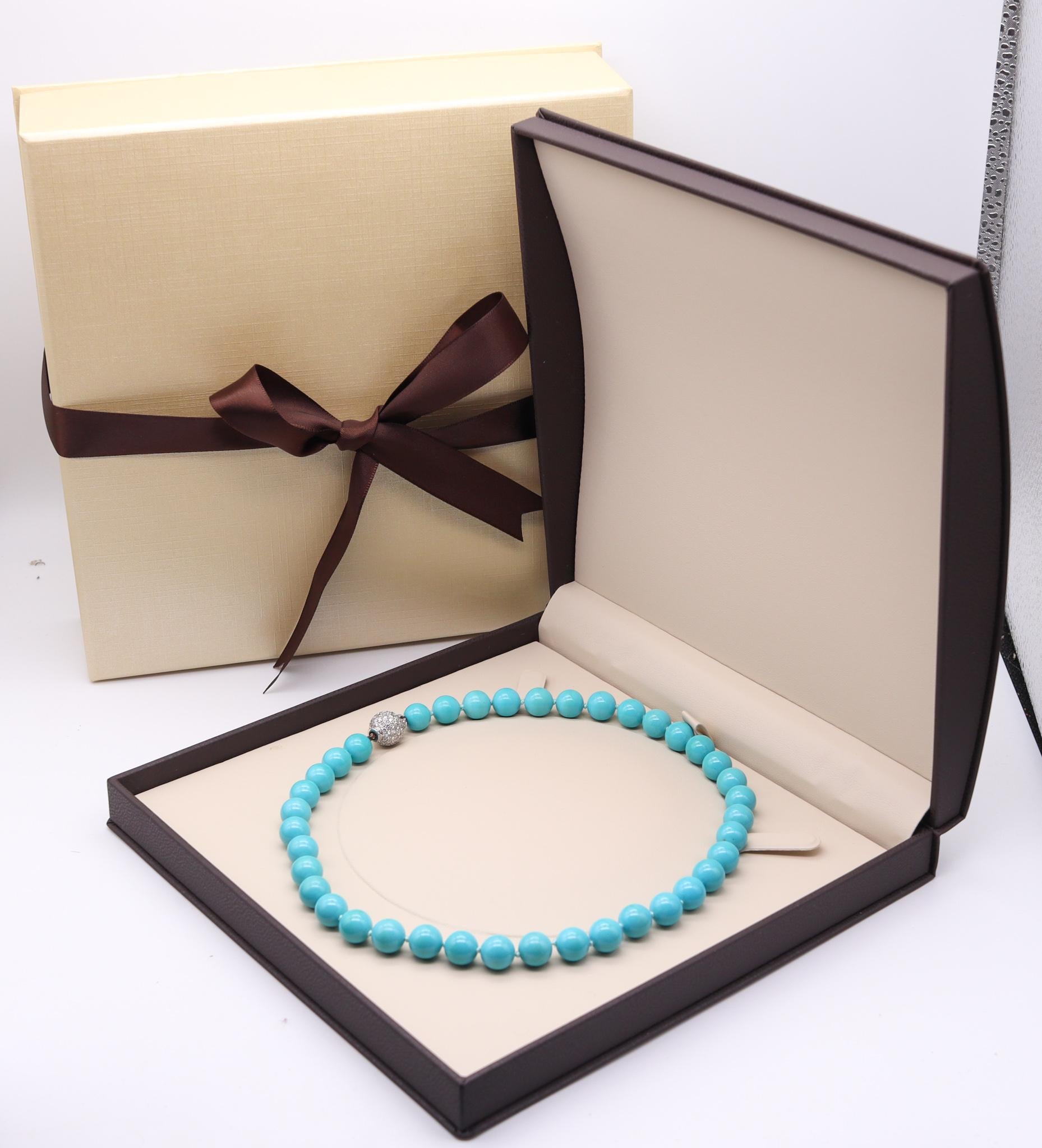 Certified Sleeping Beauty Blue Turquoise Necklace in 18Kt Gold 3.21 Cts Diamonds 3