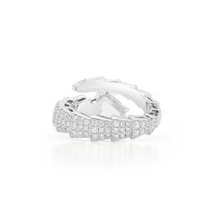 Certified Snake-Style Band Ring Brilliant Cut Natural White Diamonds 18K Gold