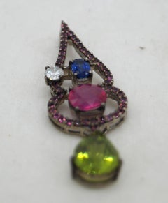 Certified solitaire Natural Diamond ruby peridot kyanite sterling silver pendant