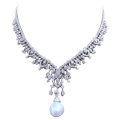 Perla del Mar del Sur certificada  Collar de oro de 18 quilates con diamantes de 13,00 quilates
