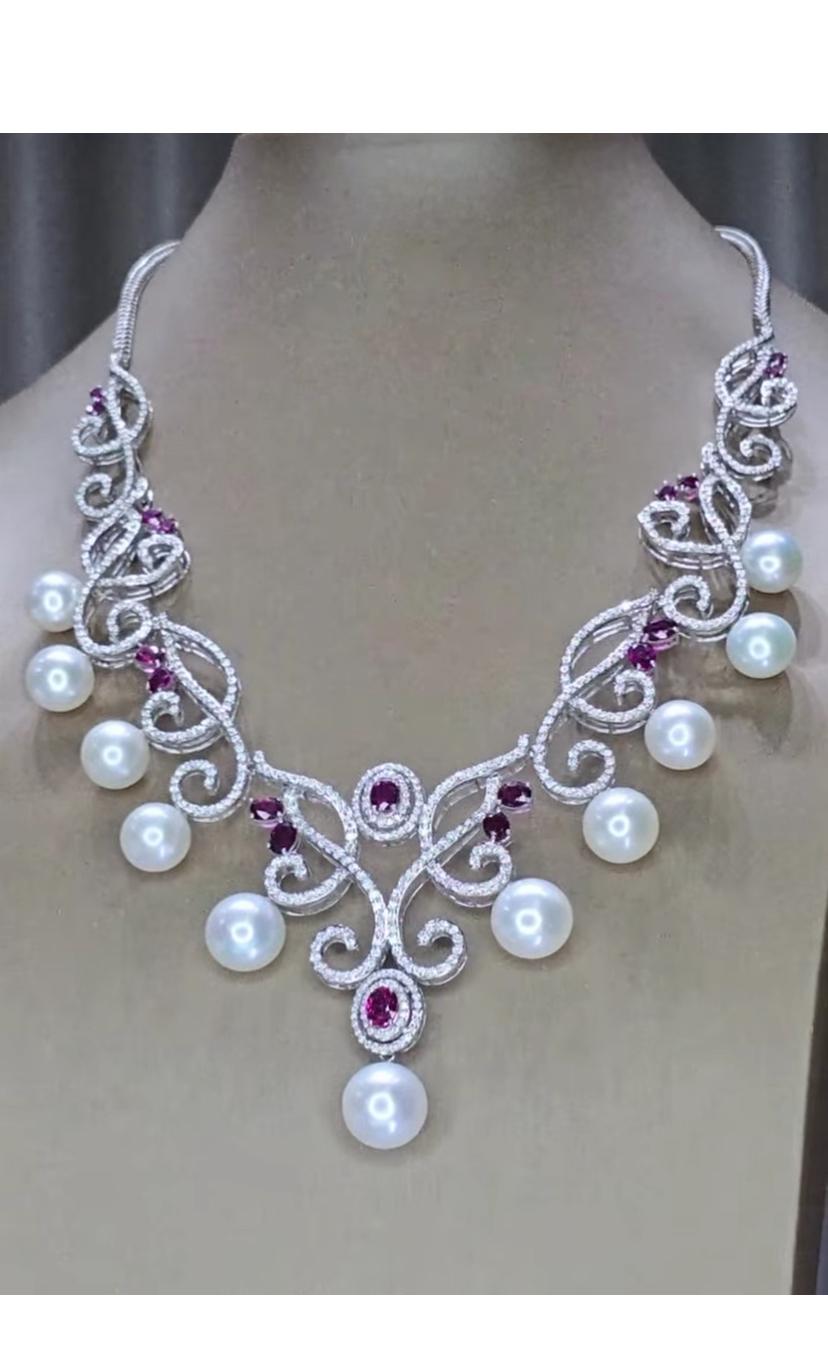 South Sea Pearl and Rubies and Diamonds 18K Gold Necklace For Sale at ...
