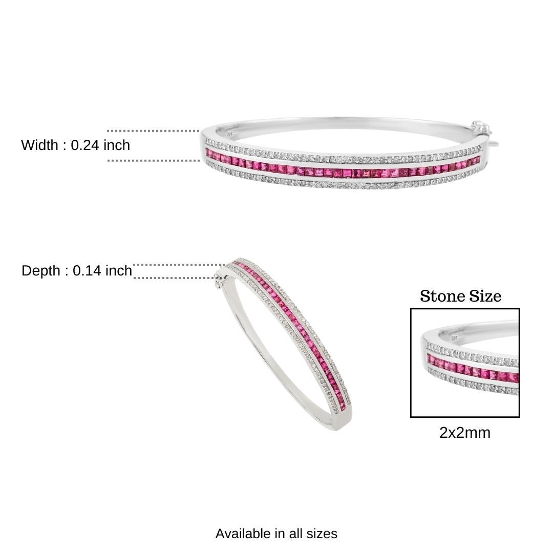 Bracciale con rubino e diamanti taglio quadrato certificati in argento 925 in vendita 4