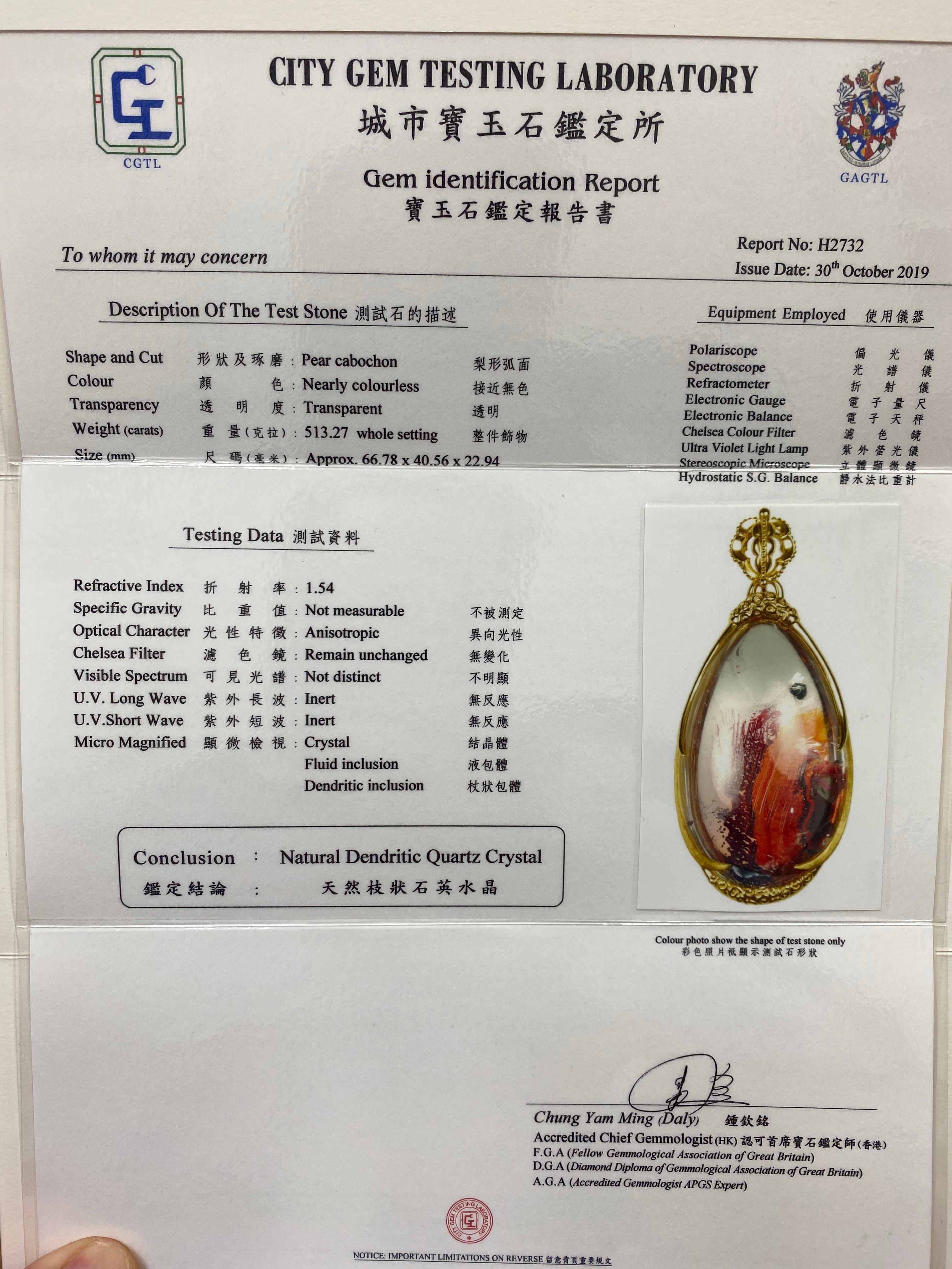 Certified Substantial Dendritic Quartz Crystal Pendant Necklace, Statement Piece For Sale 5