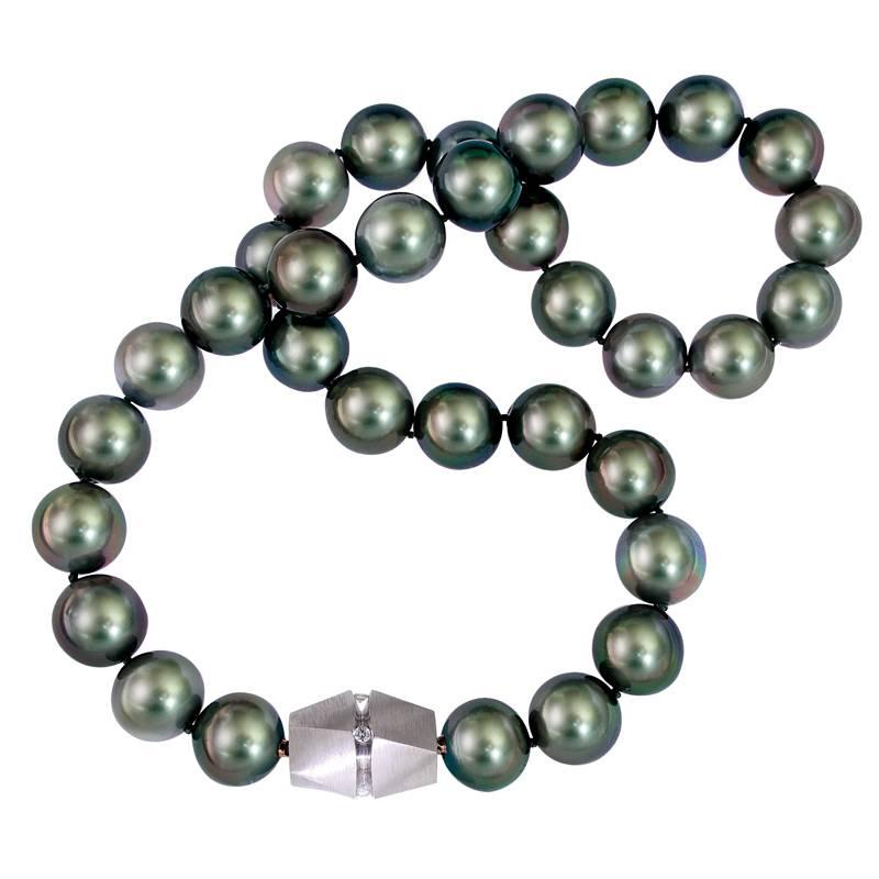 Contemporary Certified Tahity Pearl Necklace with four handmade Interchangeable Clasps For Sale