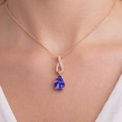 Certified Tanzanite Birthstone Diamond Pave Loop Pendant 18 Karat Rose Gold