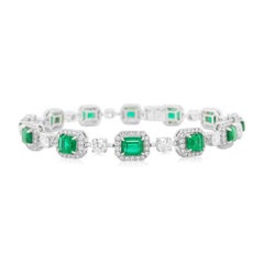 Certified Tennis Bracelet with Colombian Emeralds and White Diamonds 18K Gold