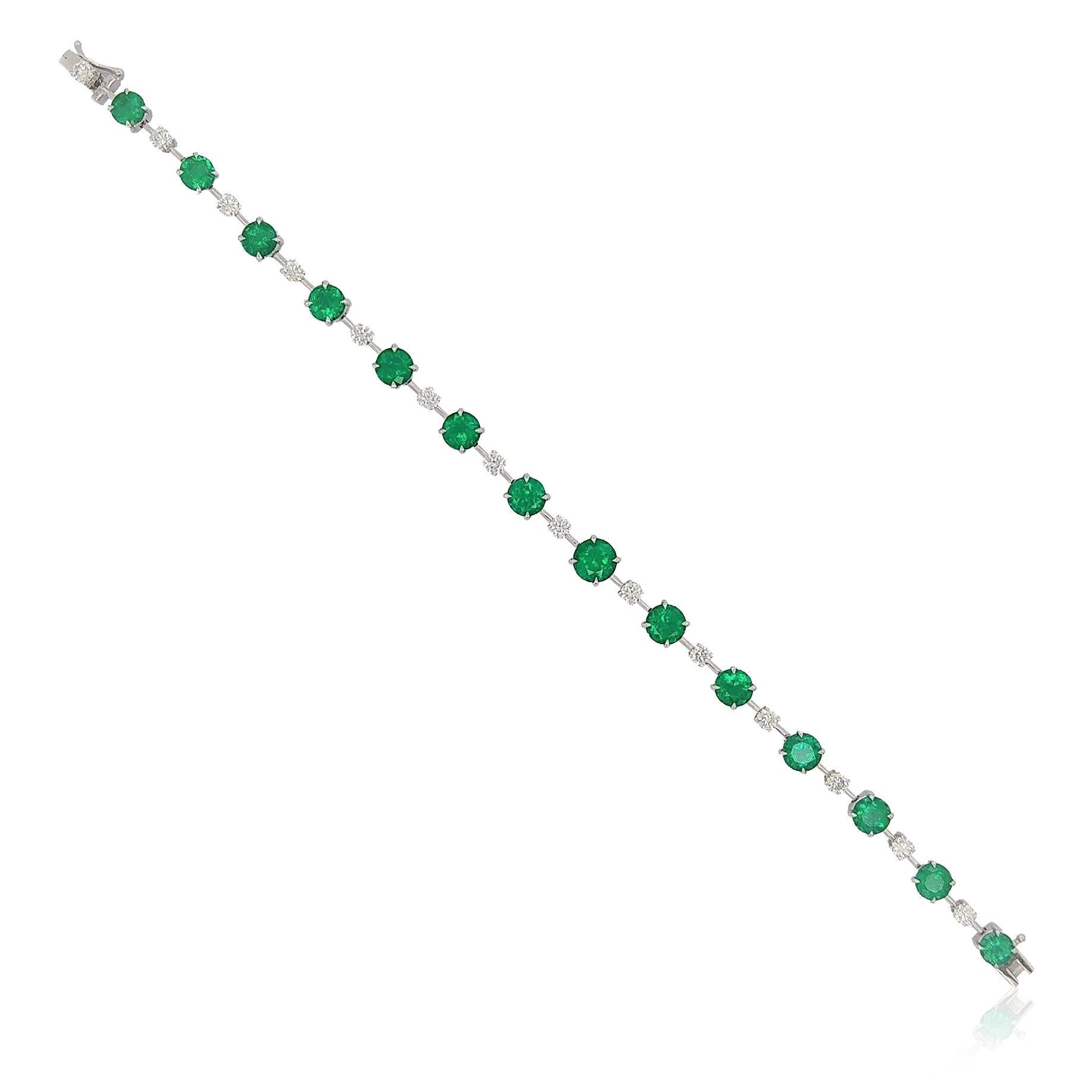 Pulsera de Tenis Certificada con Esmeraldas Colombianas y Diamantes Blancos Oro de 18 K Art Decó en venta