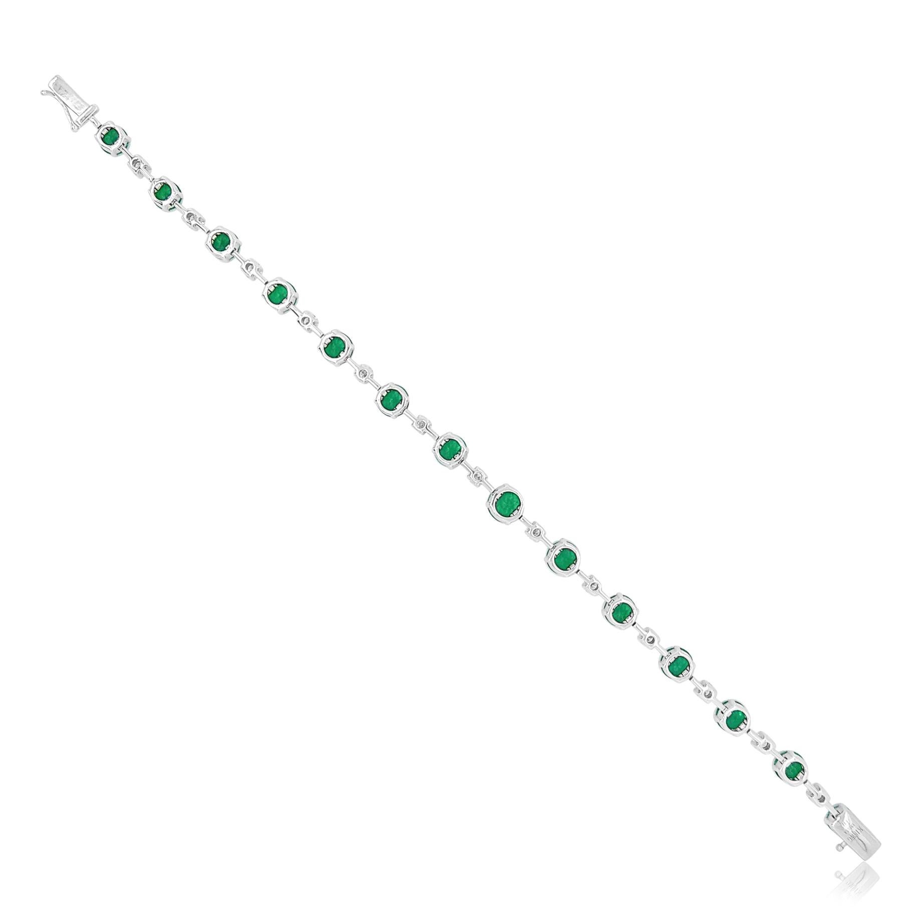 Pulsera de Tenis Certificada con Esmeraldas Colombianas y Diamantes Blancos Oro de 18 K Corte esmeralda en venta