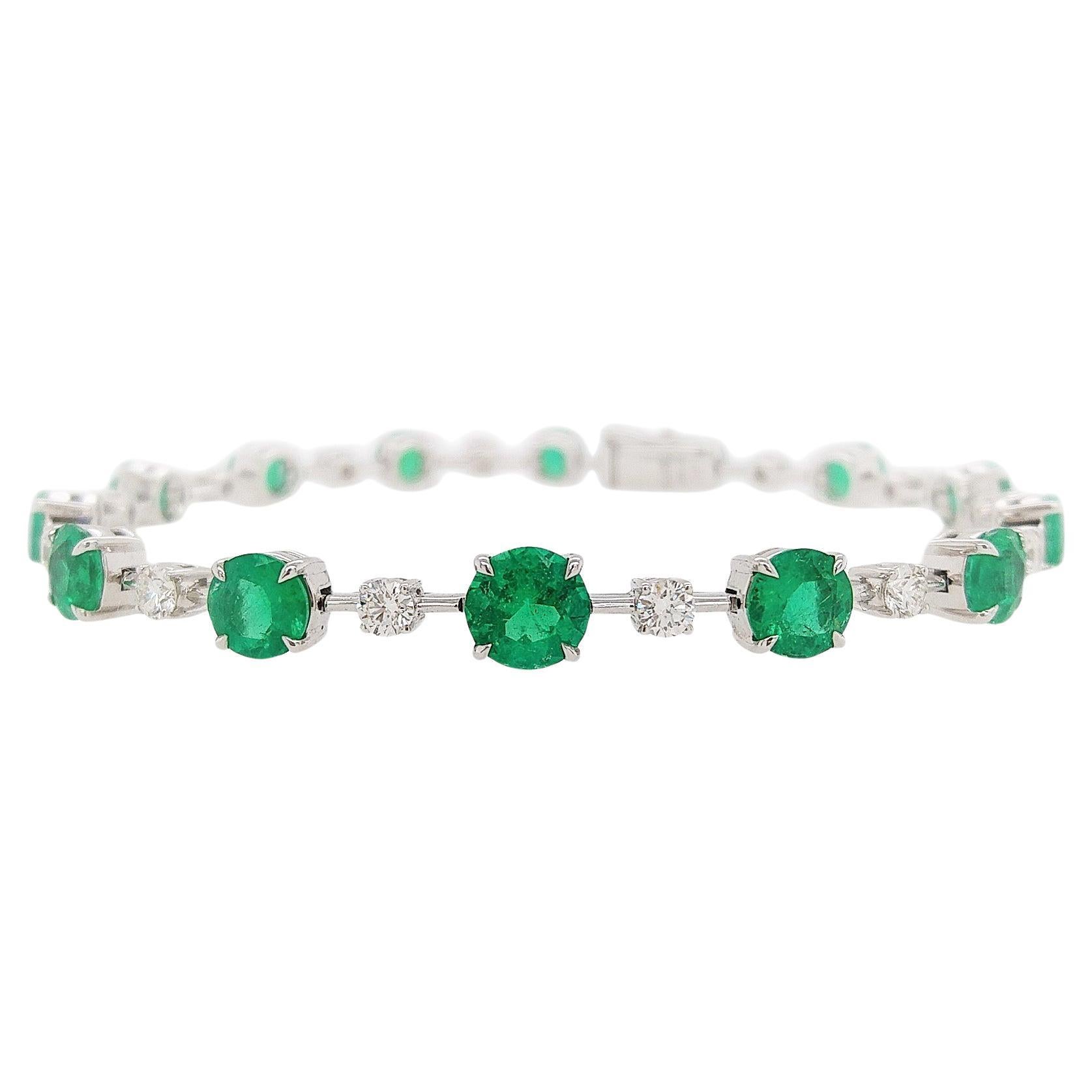 Pulsera de Tenis Certificada con Esmeraldas Colombianas y Diamantes Blancos Oro de 18 K en venta